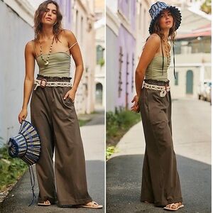 Free People Palma Pants in Pewter Green Wide Leg Trousers Size Small